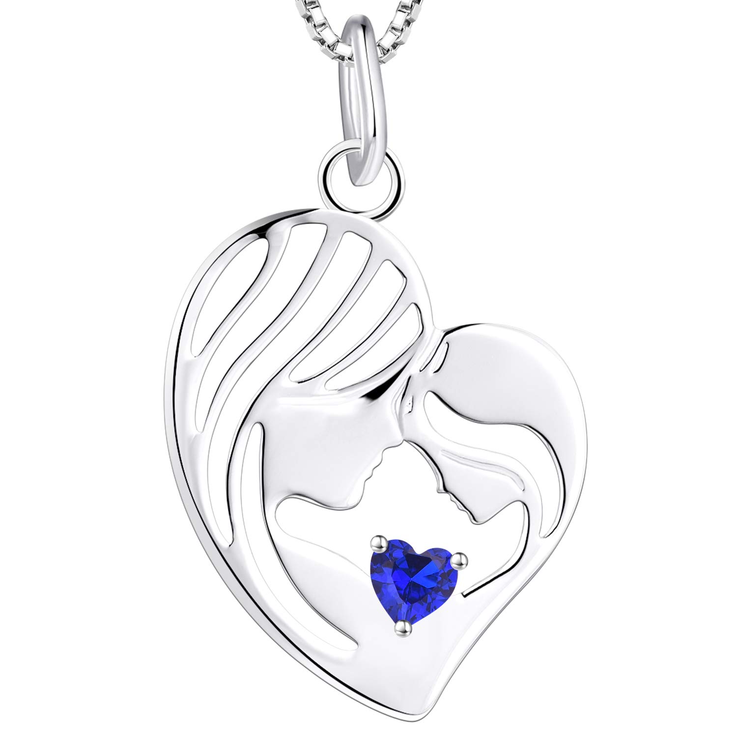 YL Mother and Daughter Necklace 925 Sterling Silver Heart September Birthstone Spinel Blue Cubic Zirconia Pendant Necklace Gifts for Mum Women, 45-48 CM