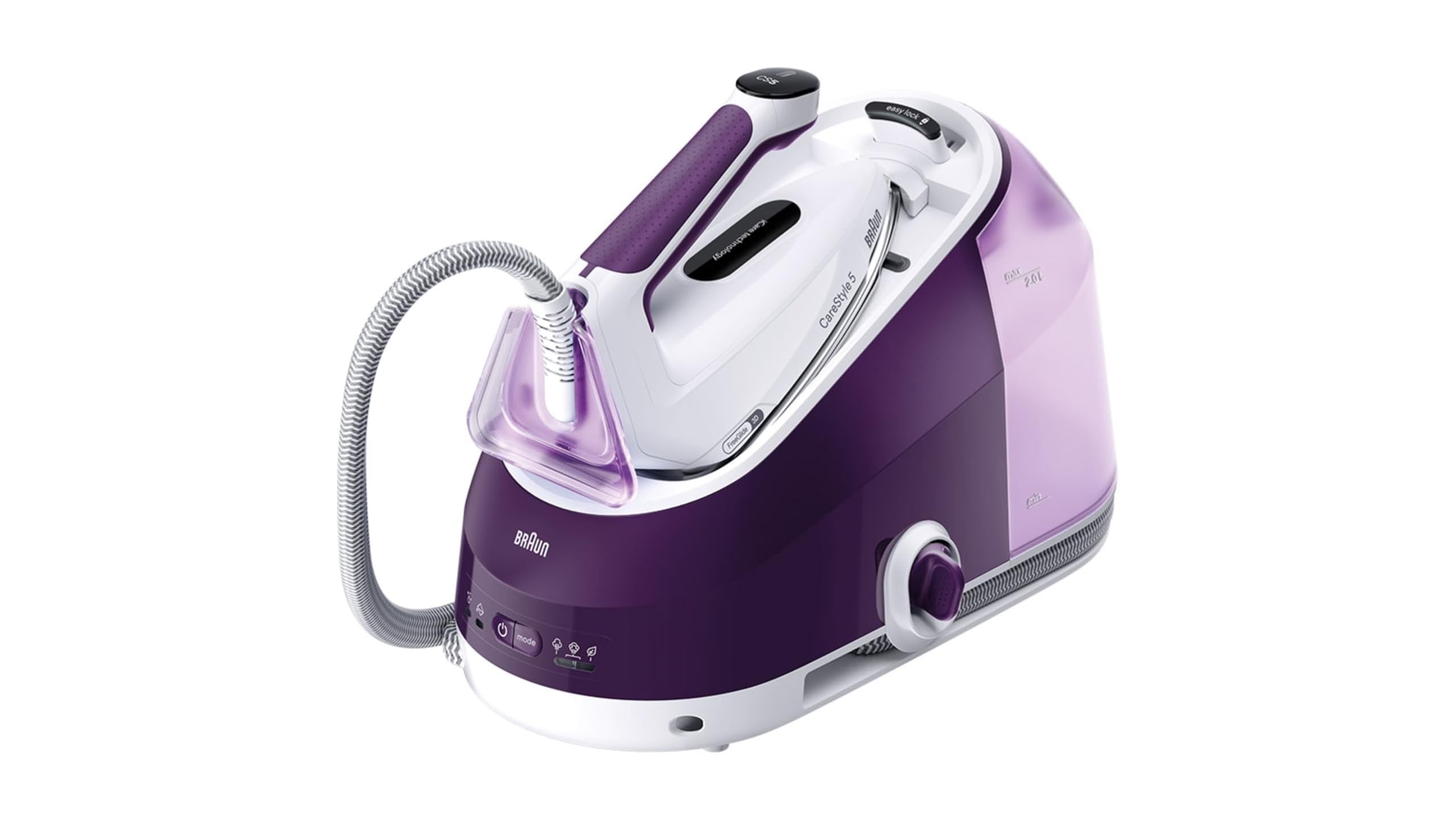 Braun CareStyle 5 IS5247VI, Ferro da Stiro a Vapore con Tecnologia FreeGlide 3D, 145 g/min di Vapore, Riscaldamento Veloce, Modalità iCare, Stiratura Verticale, Serbatoio 2L Rimovibile, 2400W, Viola