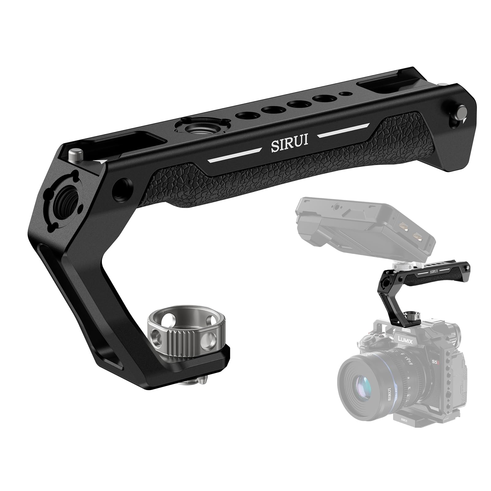 SIRUI Top Handle with 3/8"-16 Locating Pins Mount for ARRI, Camera Cage Silicone Top Handgrip with Cold Shoe with Safety Pins, 1/4" and 3/8" Threads for Microphone, LED Light, Monitor, SC-THA