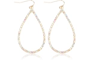 RIAH FASHION Sparkly Rhinestone Lightweight Geometric Hoop Drop Earrings - Teardrop, Pear, Oval, Marquise, Circle, Multi Cubic Crystal, Acrylic Pearl Dangles