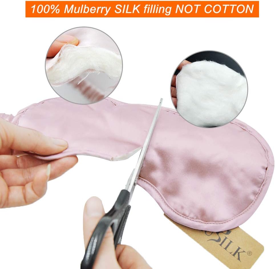 LULUSILK Mulberry Silk Sleep Eye Mask Blindfold with Elastic Strap Headband, Soft Eye Cover Eyeshade for Night Sleeping, Travel, Nap(Pink): Health & Personal Care