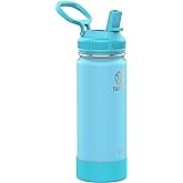 Takeya Actives Kids Water Bottle 18 oz Stainless Steel Double Wall Insulation BPA-Free Leakproof Straw Lid Easy Carry Handle Reusable Ideal for Boys and Girls, School, Sports - Glow Worm Blue