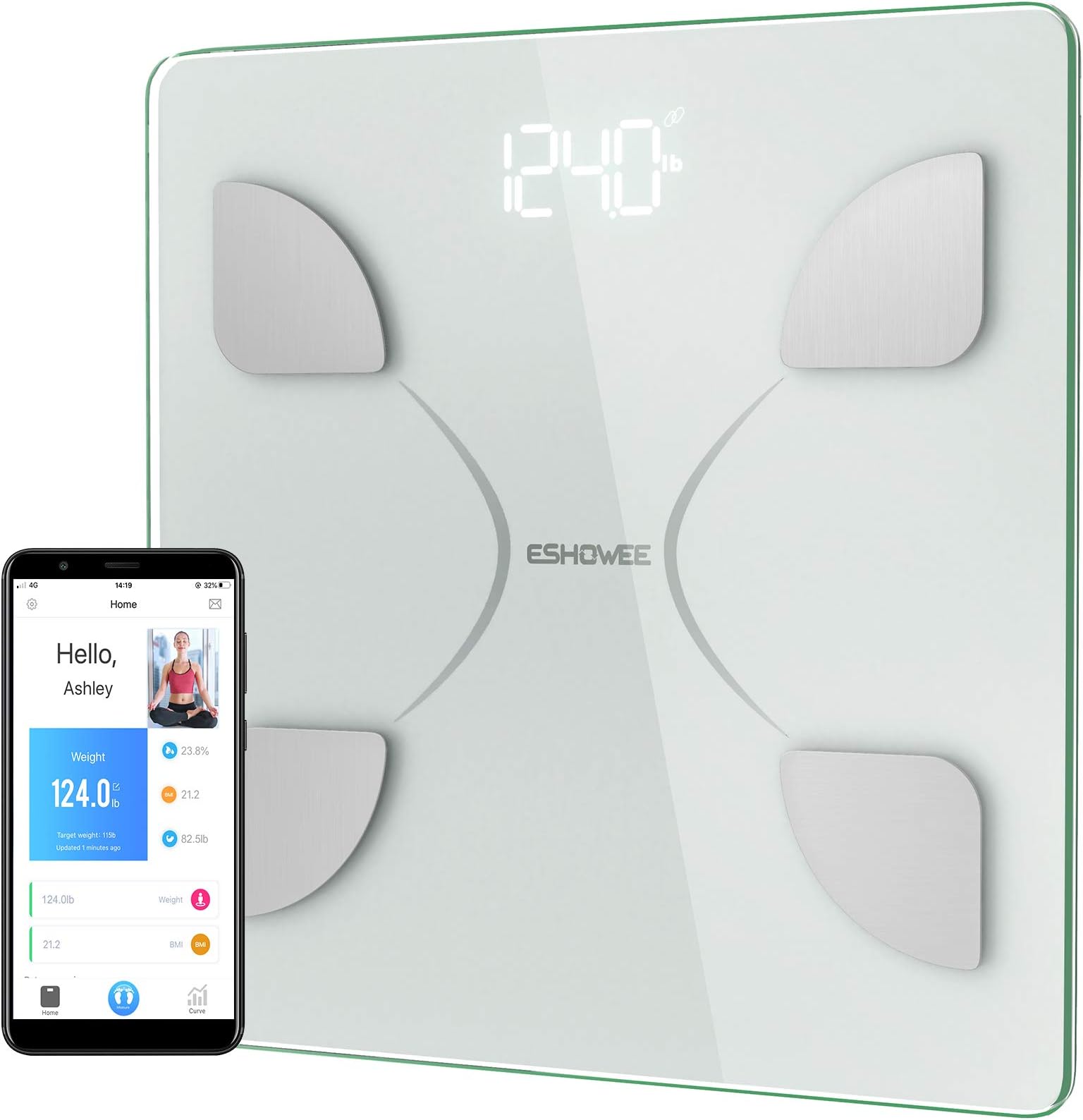Bluetooth Body Fat Scale, Digital Bathroom Weight Scale Smart Body Composition Analyzer Wireless BMI Scale Health Monitor with Smartphone APP White