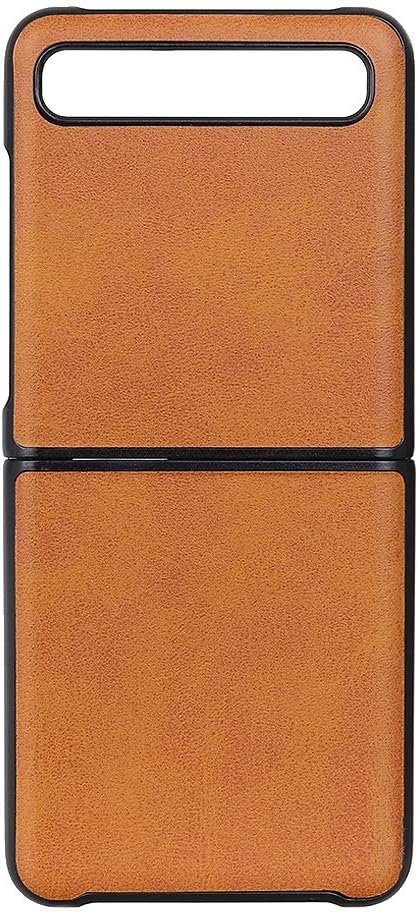 USPANDI Premium Solid Color Classic Flip PU Leather Wallet Case Cover for Samsung Galaxy Z Flip SM-F700F (Color : Brown)