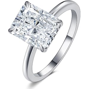 MystiqueMark 4CT Moissanite Rings for Women Engagement Wedding Promise Band | D Color VVS1, Radiant Cut Moissanite Ring, 14K/