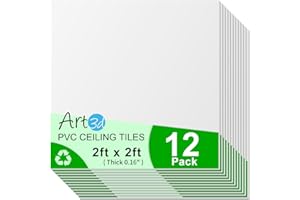 Art3d 24"x24" Smooth Drop Ceiling Tiles (48 Sq.Ft), 12-Pack 2ft x 2ft PVC Tiles for Home and Office, Waterproof and Reusable Plastic Ceiling, White