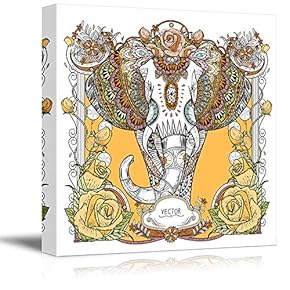 Canvas Wall Art Tribal Elephant Rustic Effect Canvas Prints Home Artwork Decoration for Living Room,Bedroom - 12x12 inches