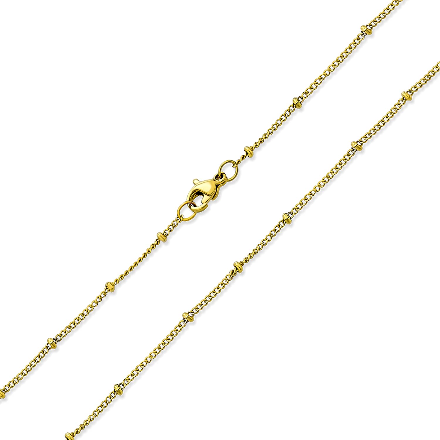 Bling Jewelry Thin Minimalist 1.5MM Yellow Gold Plated Stainless Steel Celestial Curb link with Tiny Stationary Ball Saturn Chain Necklace For Women 16 Inch