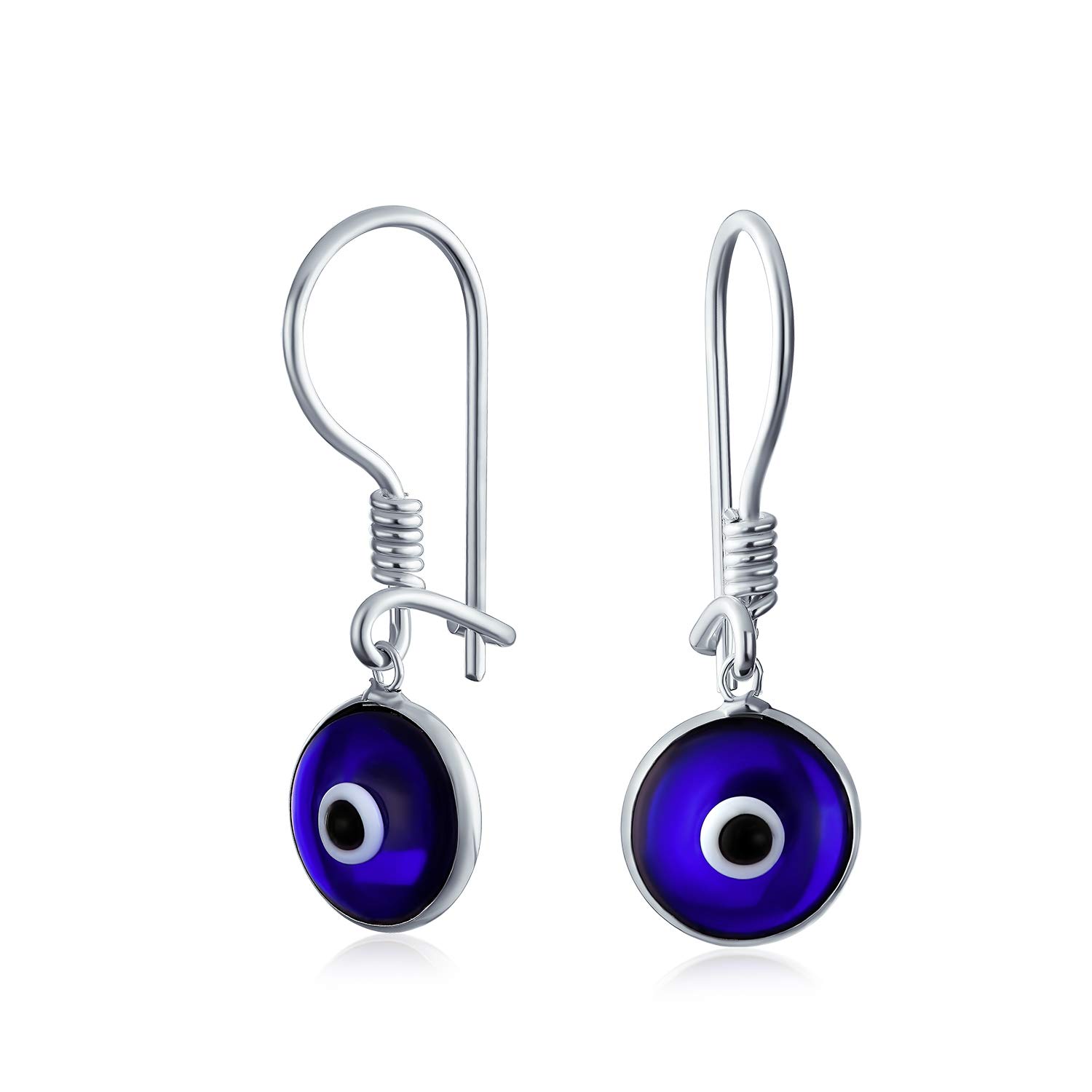 Spiritual Protection Round Navy Blue Nazar Evil Eye Lever back Drop Earrings For Women Teen Murano Glass .925 Sterling Silver Made In Turkey