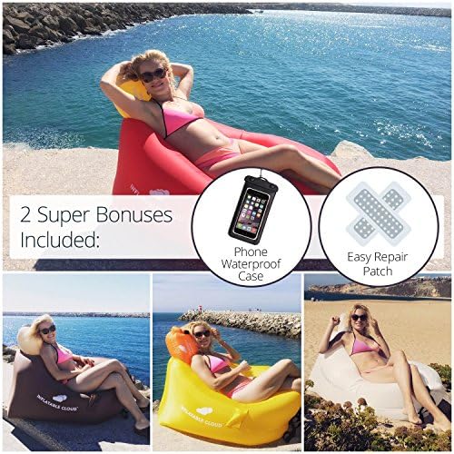 "Inflatable Cloud" LayChair with Pillow, New Design Laying Bag, Lounger Air Bag, Inflates in Seconds, No Pump Needed, Air Couch Sofa, Laybag Air Hammock, Free Waterproof iPhone Case (Sunlight)