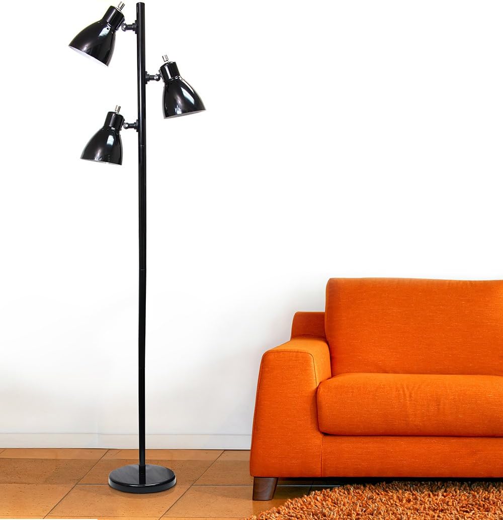Simple Designs Home LF2007-BLK Simple Designs, Black Metal 3-Light Tree Floor Lamp, Finish - - 