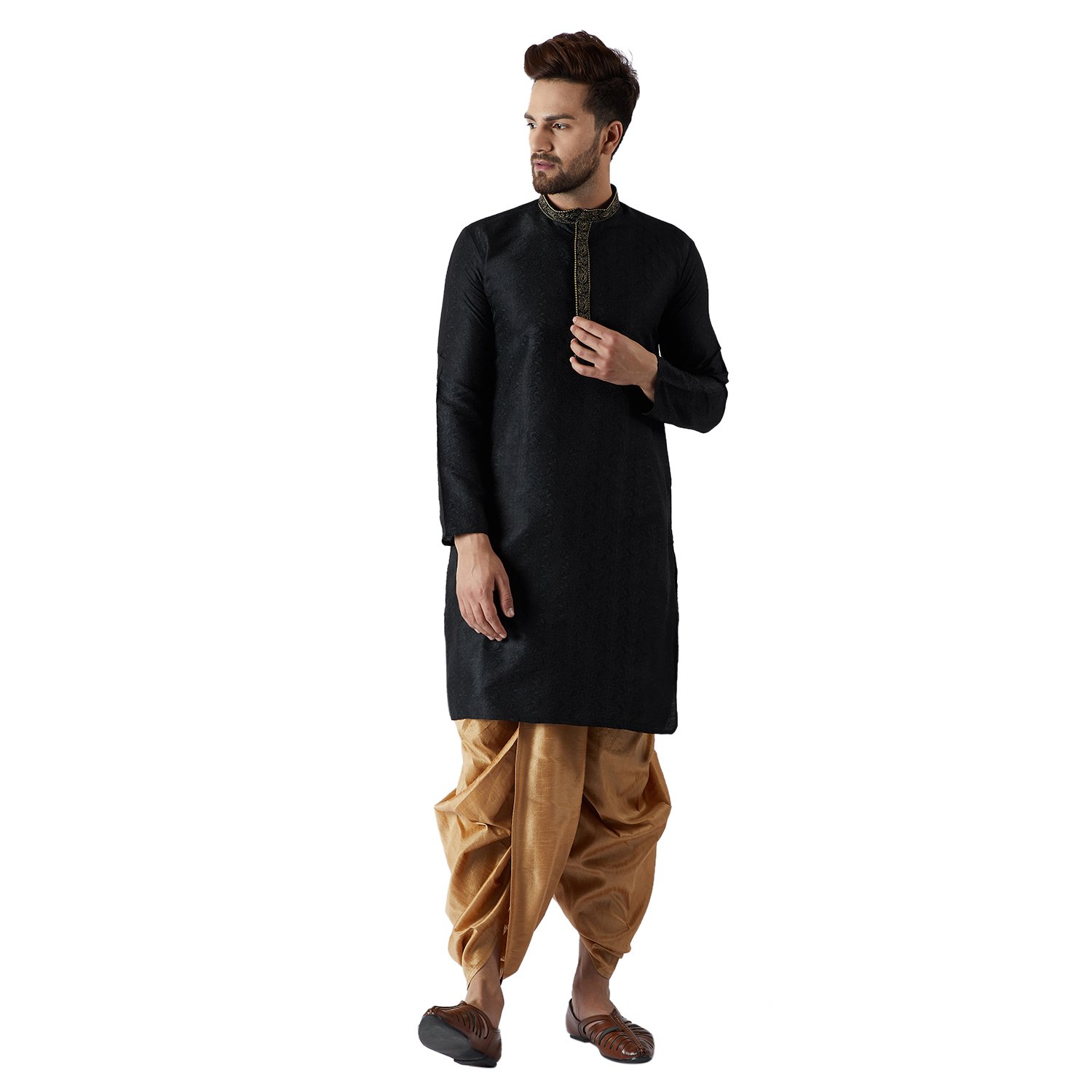 sojanya (since 1958), men's jacquard silk dhoti kurta combo