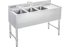 DuraSteel 3 Compartment Sink Commercial Kitchen Sink - NSF Stainless Steel Triple Three Bay Utility with CEC No Lead Faucet - Right Drainboard Restaurant Bar Small Garage Slop Prep Food Truck Large