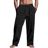 Puimentiua Casual Linen Pants Men Elastic Drawstring Baggy Summer Lounge | Breathable Lightweight Baggy Pants with Back Pockets, Relaxed Fit Mens Lounge Pants, Loose Fit Yoga Pants Trousers