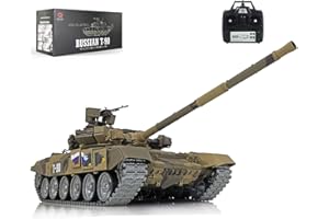 wheelfun Heng Long 1/16 7.0 Customized Russia T90 RC Tank 3938 360° Rotating Turret Infrared Combat Smoking Unit Lifting Barrel Light SoundMetal Tracks BB Shooting Airsoft Tank That Shoot