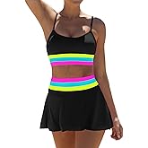 popvil High Waisted Bikini Sets for Women Tummy Control Swimsuits Neon Swimwear 3 Piece Bathing Suits with Skirt 2026
