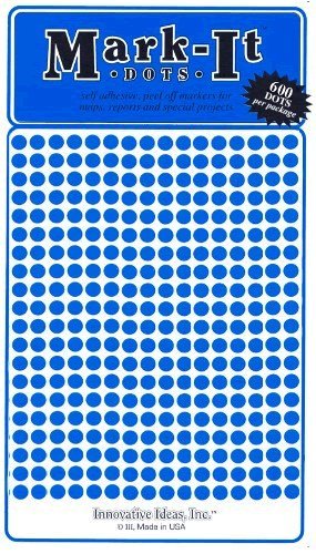 Small 1/8" Removable Mark-it Brand dots for maps, Reports or Projects - Blue