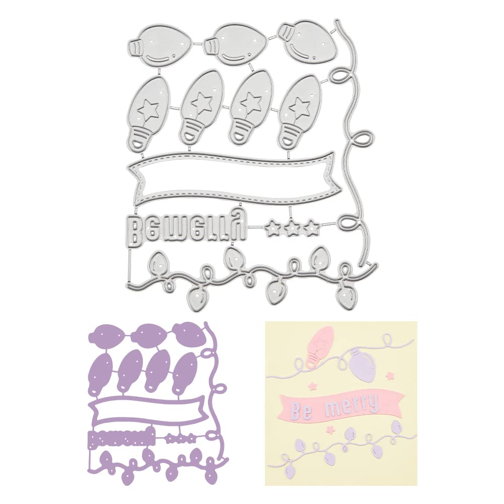 BENECREAT 12x10cm String Light Pattern Metal Cutting Dies, Wedding Party Birthday Themed Die Cuts Embossing Stencil for Card Making Scrapbooking Paper Craft(0.8mm Thick)