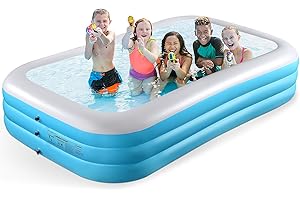 Sunrio 2025 Upgrade Inflatable Pool for Kids and Adults-120"*72"*22" Full-Sized Inflatable Swimming Pool Leakproof Blow Up Above Ground for Backyard Outdoor Garden Summer Water Party Blue