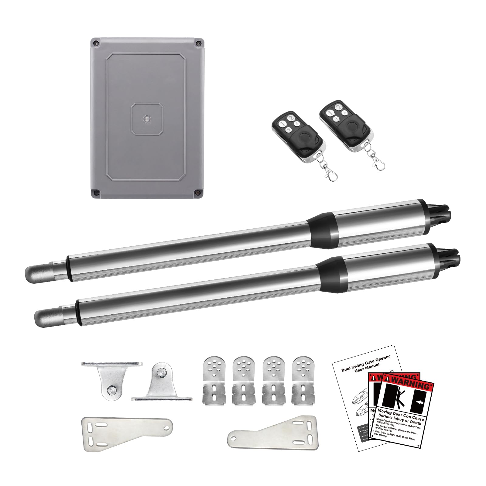 Photo 1 of JUJIANG C01 Automatic Gate Opener with Remote Complete Kit for Swing Gate Up to 440lb 12FT per Arm, Electric Gate Openers Light Duty Dual Swing Gate Openers Automatic Gate Motor 40W AC Powered