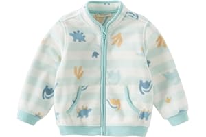 DAVE & BELLA Kids Printed Polar Fleece Jacket Toddler Baby Boys Girls Zip Up Long Sleeve Spring Fall Warm Outerwear Coat