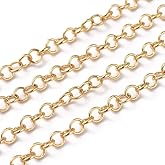 Gelirda 16.4 Feet Brass Rolo Chains 3.5x0.5mm Golden Color Metal Link Chain Roll for Jewelry Making DIY Craft