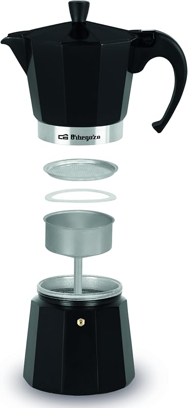 Orbegozo KFN 610 - Cafeteira italiana de alumínio, capacidade para 6 xícaras, punho ergonômico, válvula de segurança, filtro removível, cor preta
