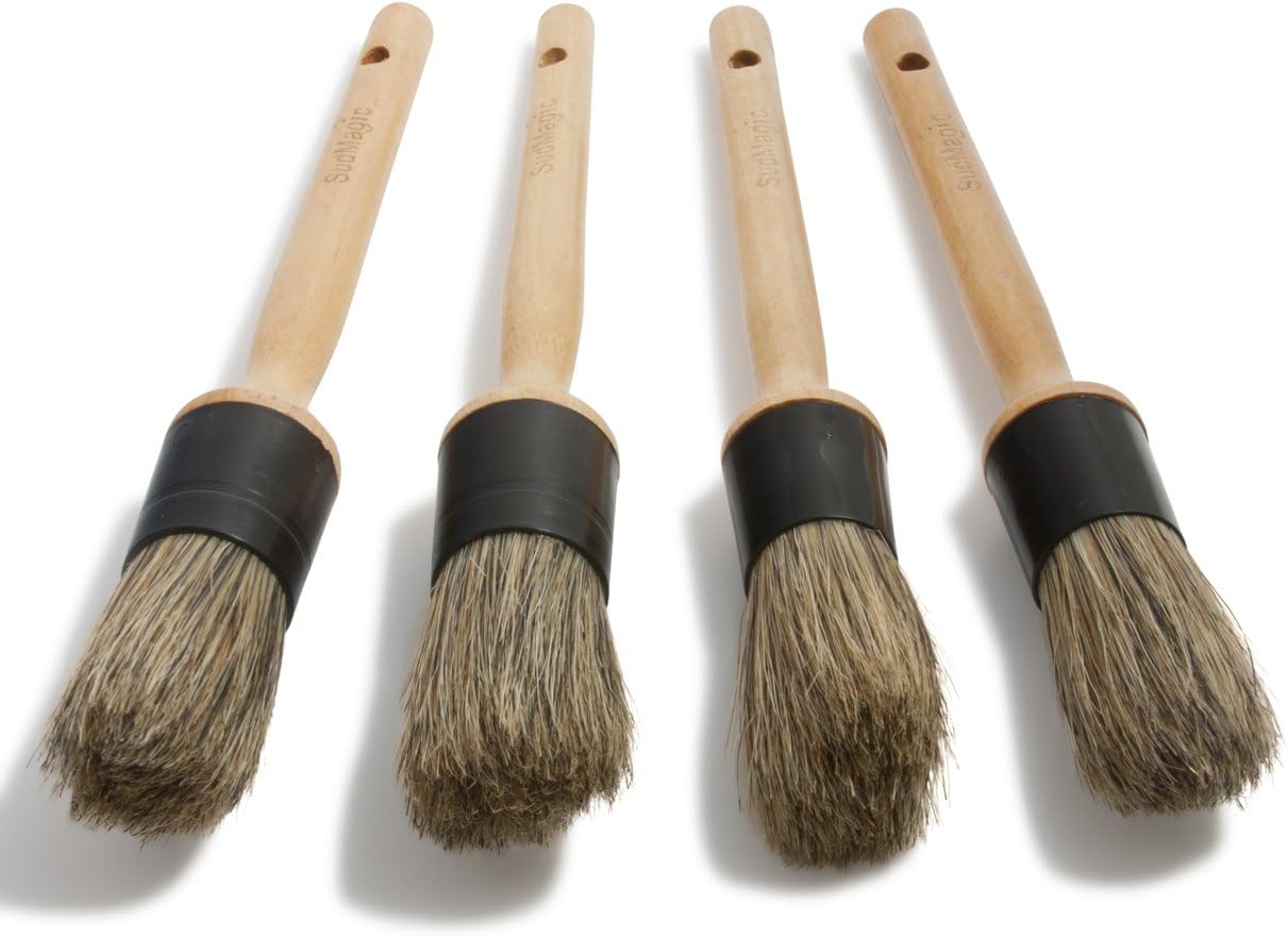 SudMagic Boar Hair Car Detailing Brushes - Detail Brush 4 Piece Set for Cleaning Automotive Wheels, Rims, Interior and Exterior: Automotive