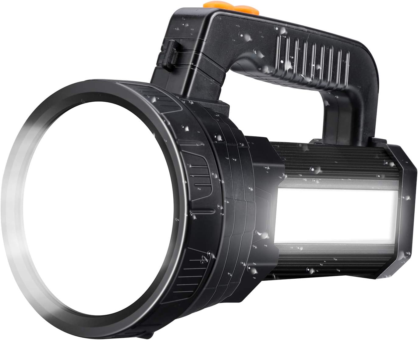 Spotlight Super Bright LED Handheld Flashlight 6000 Lumen Super Bright Waterproof 6 Lighting Modes Side Searchlight 9600MAh Large Battery Rechargeable Spot Light with Foldable Tripod - - 