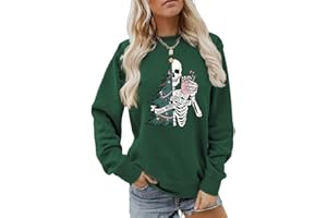 MLZHAN Sorta Merry Sorta Scary Women Christmas Halloween Sweatshirts Funny Half Christmas Tree Half Skeleton Graphic Shirts