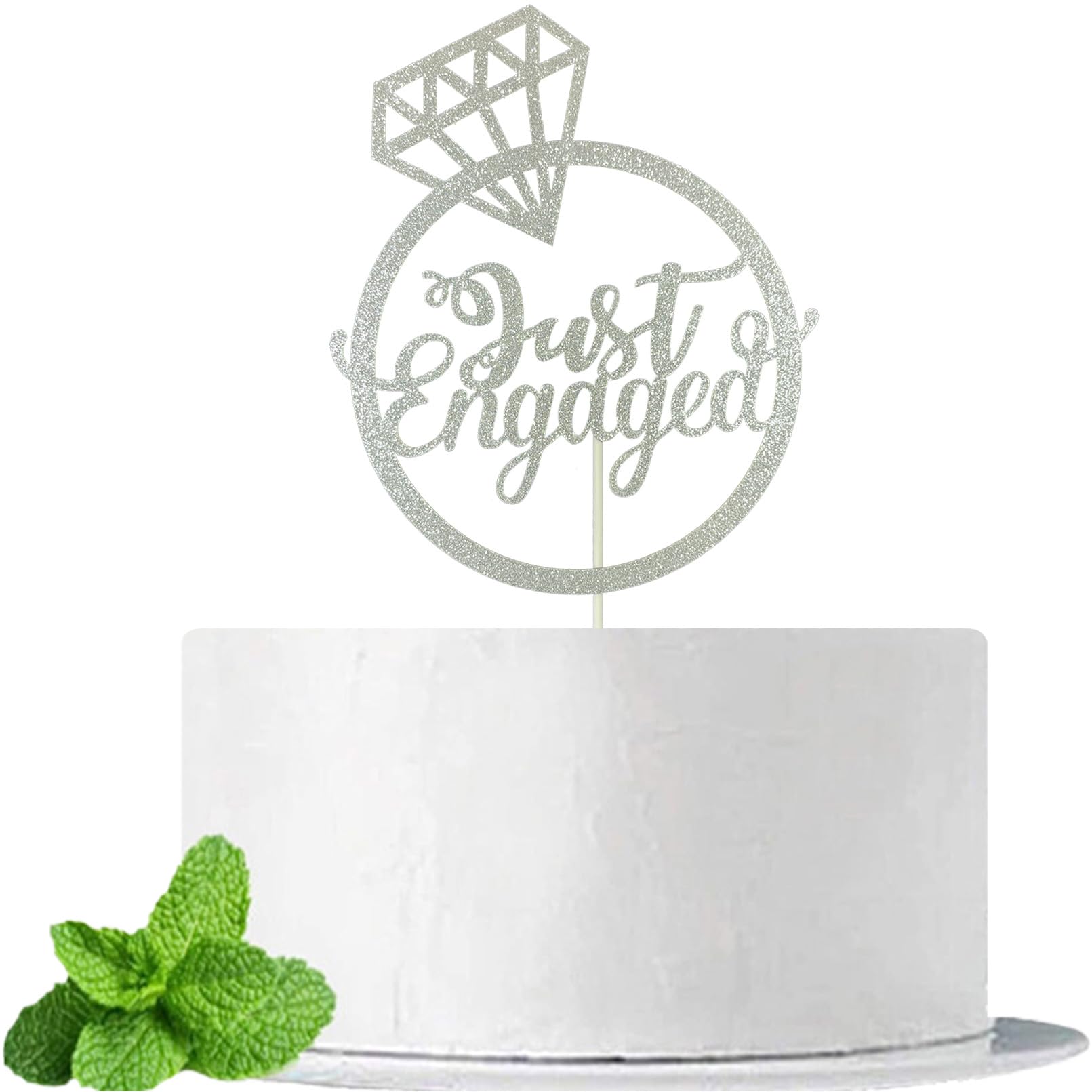 Photo 1 of JIEEIN Just Engaged Cake Topper, We're Engaged Cake Pick Engagement Party Decorations, Bridal Engagement Wedding Cupcake Decoration Party Supplies, Double Sided Silver Glitter
