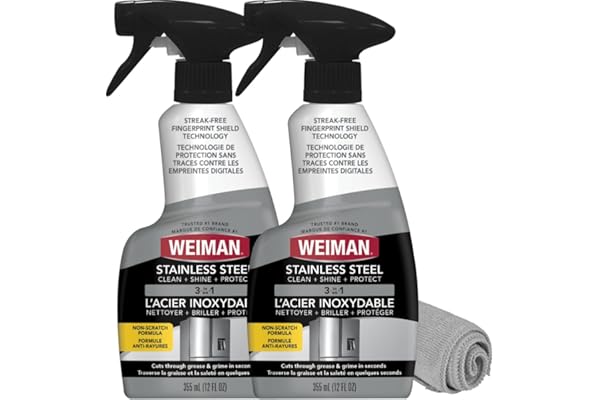 Weiman Stainless Steel Cleaner and Polish - 2 Pack - Removes Fingerprints, Residue, Water Marks and Grease from Appliances w/
