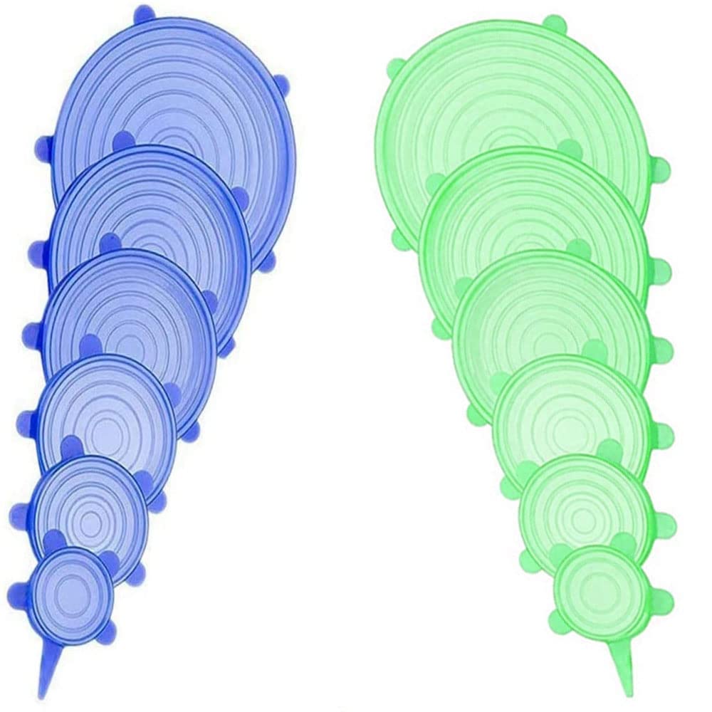 Photo 1 of 12 pcs Silicone Stretch lids set, 6 Sizes, Reusable Food Storage Covers ?Silicone Bowl Covers?Flexible to Fit All Shape of Containers? Food Cover to Keep Food Fresh (blue,green)