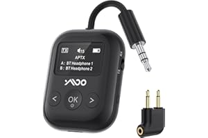 YMOO Bluetooth 5.4 Transmitter Receiver for Airplane, Wireless Bluetooth Adapter Travel Essentials, Supports to 2 Headphones, 25H Playtime, 2-in-1 Adapter with LED Display for TVs Gym Car Home