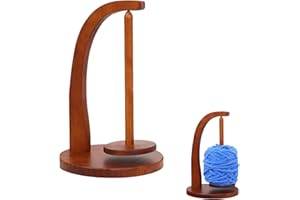 QKDS Yarn Holder for Knitting and Crocheting, Wooden Yarn Spinner with Magnetic Metal Twirling Mechanism and Anti-Slip Pads, Yarn Spindle Dispenser, Gift for Knitting Crochet Lovers(Walnut Wood)