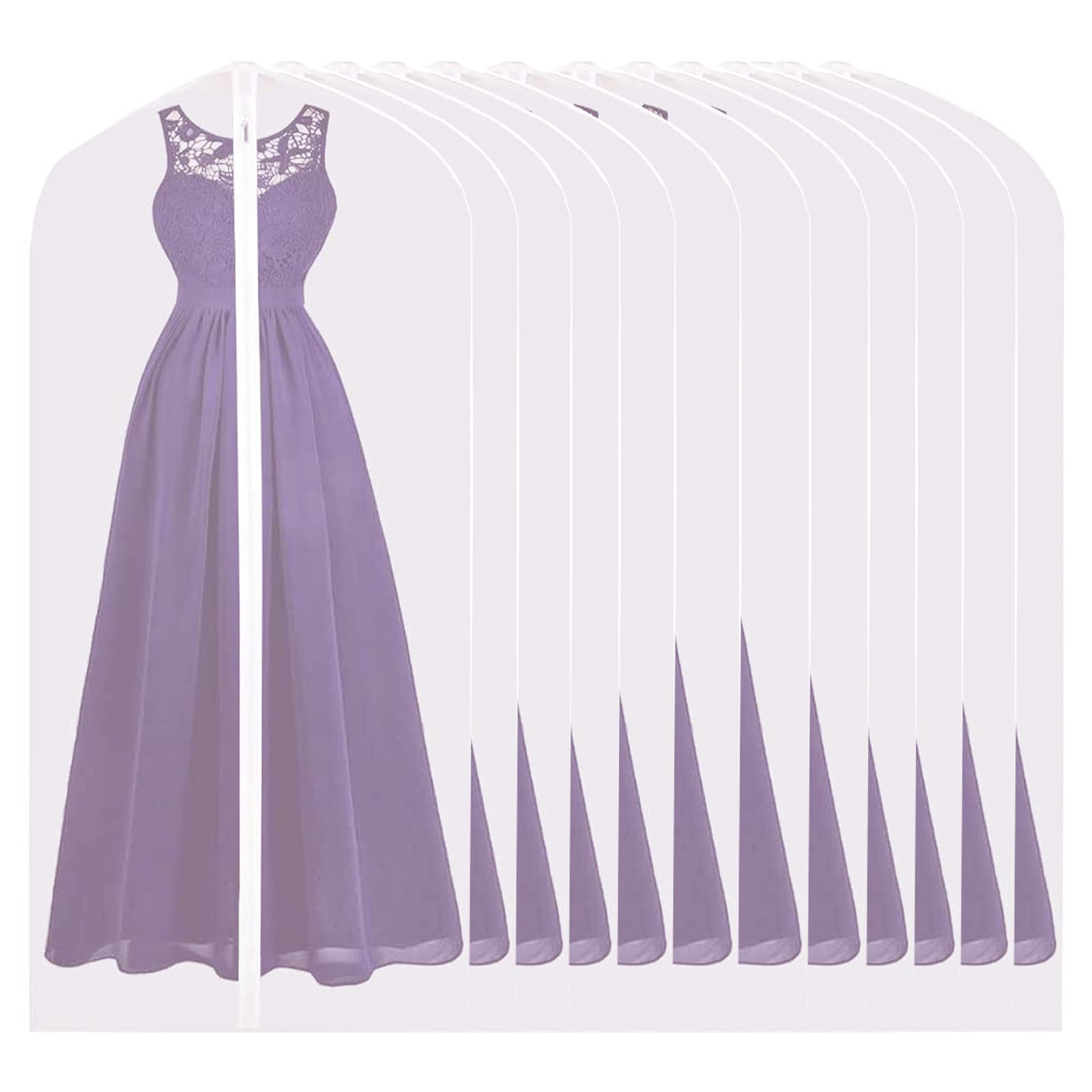 Garment Bags, 12 Pack 60cm x 160cm Breathable Suit Bag Covers with Zip Long Wedding Gowns Dress Bags Coat Clothes Covers Bags Moth Resistant Hanging Zipped Bags for Long Dress Dance Costumes Suits