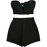 SOLY HUX Women's Summer 2 Piece Outfit Strapless Crop Tube Top and Shorts Set Beach Vacation Outfits