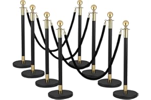 Yeatruojeet 8 PCS Stainless Steel Stanchion Post,5 Ft Black Velvet Ropes and Stanchion Poles Set Crowd Control Barriers with Fillable Base Used for Party Wedding Theaters Red Carpet
