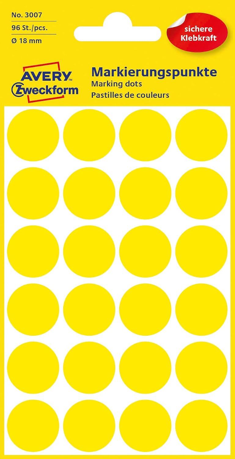 Avery Colour Coding Dots 96 ø18mm Labels Yellow, Klein