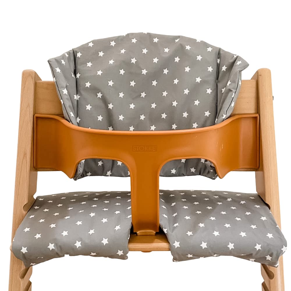 Highchair Cushion for Stokke Tripp Trapp High Chair. Easy to fit, fully wipe clean highchair pad (Grey with White Stars)
