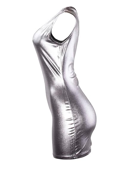 SOLY HUX WOMEN’S ONE SHOULDER METALLIC BODYCON MINI DRESS SLEEVELESS SEXY CLUB PARTY TANK DRESSES PLAIN SILVER L