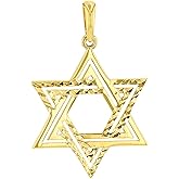 Religious by Jewelry America Solid 14k Yellow Gold Textured Elegant Jewish Star of David Charm Pendant