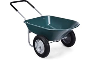 Goplus Dual Wheel Wheelbarrow, Heavy Duty Garden Cart, 330 lbs Capacity Utility Cart with Two 13 inches Pneumatic Tires for Outdoor Lawn Yard Farm Ranch