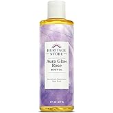 HERITAGE STORE Aura Glow Rose Body Oil, Luxurious Body Moisturizer for Dry Skin, Massage Oil, Bath and Shower Oil, Carrier Oil for Essential Oils and Aromatherapy, Rose Scent, 60-Day Guarantee, 8oz