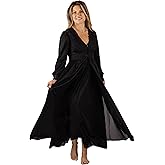 SHADOWLINE Women's Long Flowy Figure Flattering Button Down Robe- Silky Floral Stretch Lace Bodice Lingerie Elegant Sleepwear