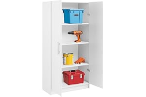 Prepac Elite Tall Garage Storage Cabinet & Pantry Storage Cupboard, 2-Door Freestanding Bathroom or Pantry Cabinet with Adjustable Shelves, 16" D x 32" W x 65" H, White