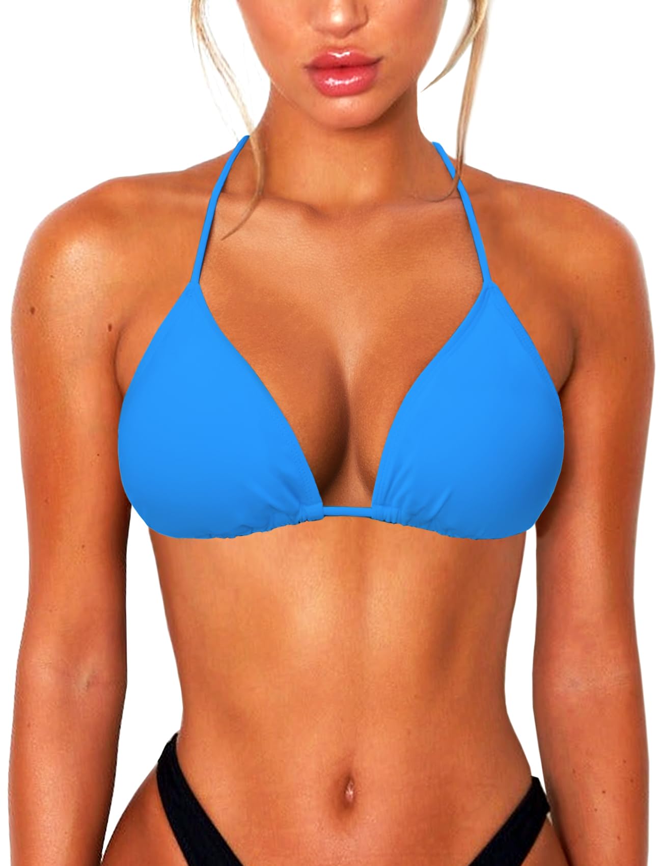 Photo 1 of OZICERD String Bikini Tops for Women Bathing Suit Swim Tops Sexy Triangle Bikini Top Sea Blue S