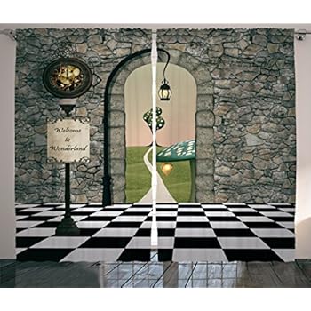 Amazon Com Ambesonne Alice In Wonderland Curtains Welcome