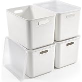 Citylife 24QT Plastic Storage Bins with Lids White Box with Handles, 4-Pack | Extra large decorative storage baskets for toy, office, shelf, classroom, playroom, pantry organizer, organization