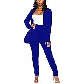 Vakkest Womens Suits 2 Piece Set Business Formal Outfit Casual Long Sleeve Blazer and Office Work Pencil Pants Dressy